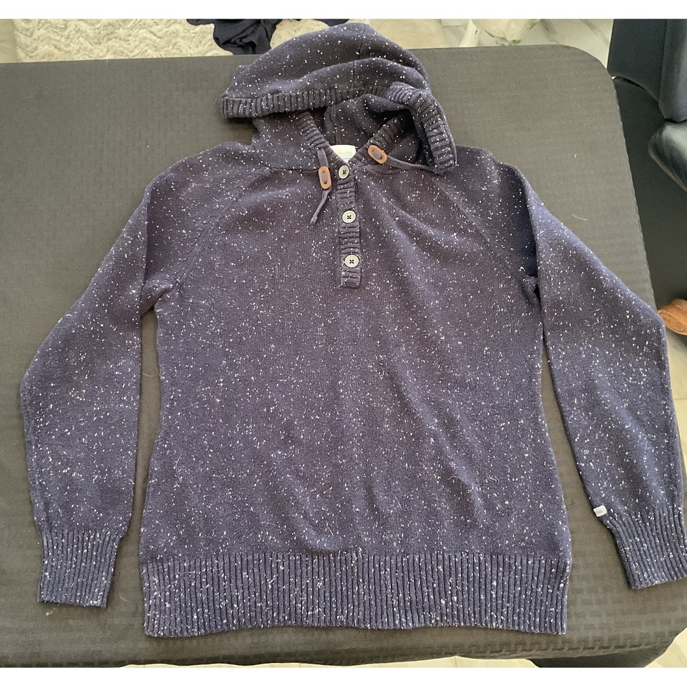 Columbia‎ Sweater Mens Large Navy Blue Hooded Button Pullover Outdoors Knit